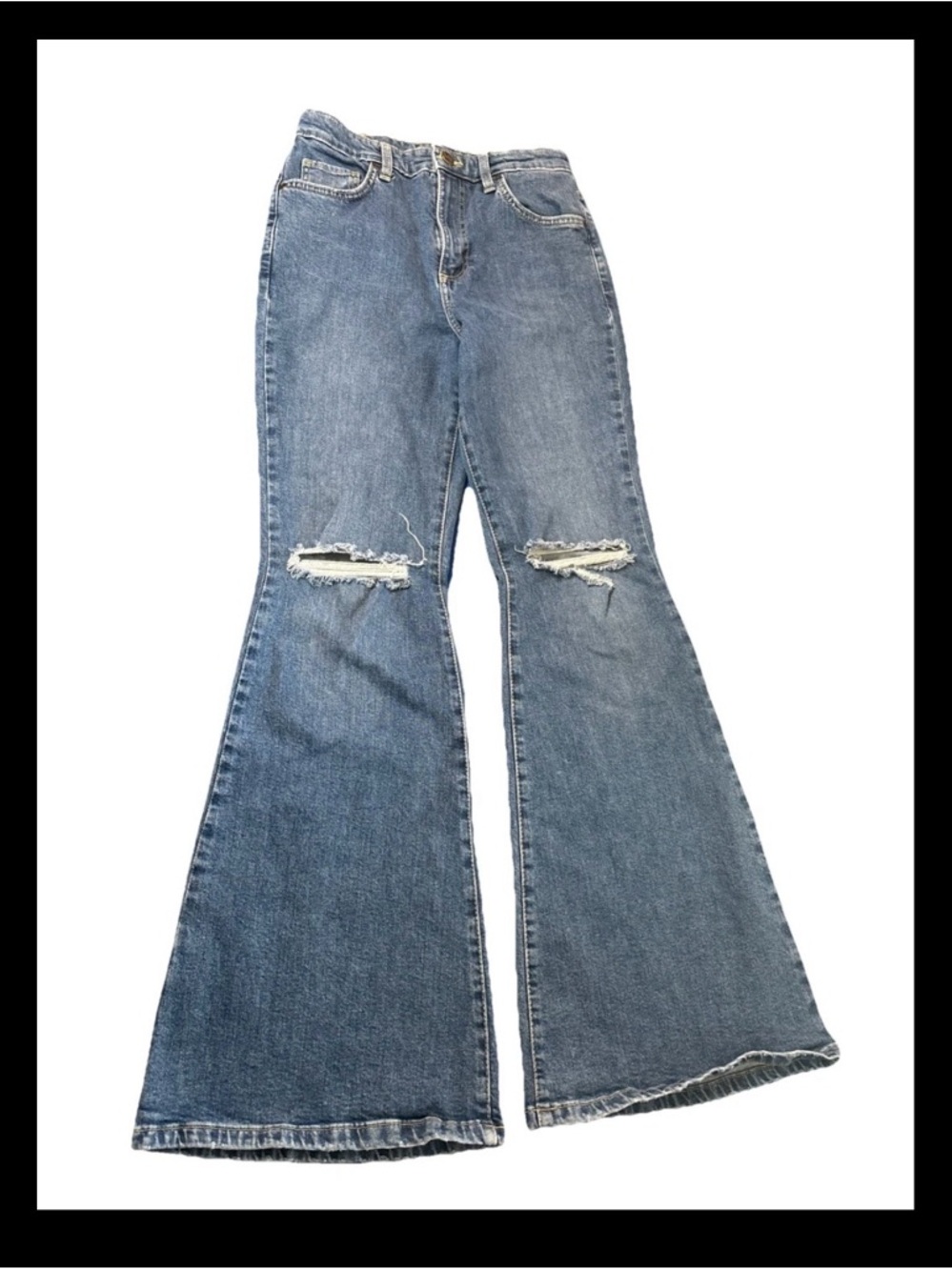 Lee Womens Flare Jeans Size 28 Distressed Med Wash Stretch HighRise